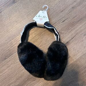 Alexa Rose Black Furry Earmuffs with Pearl Accents Adjustable Unisex